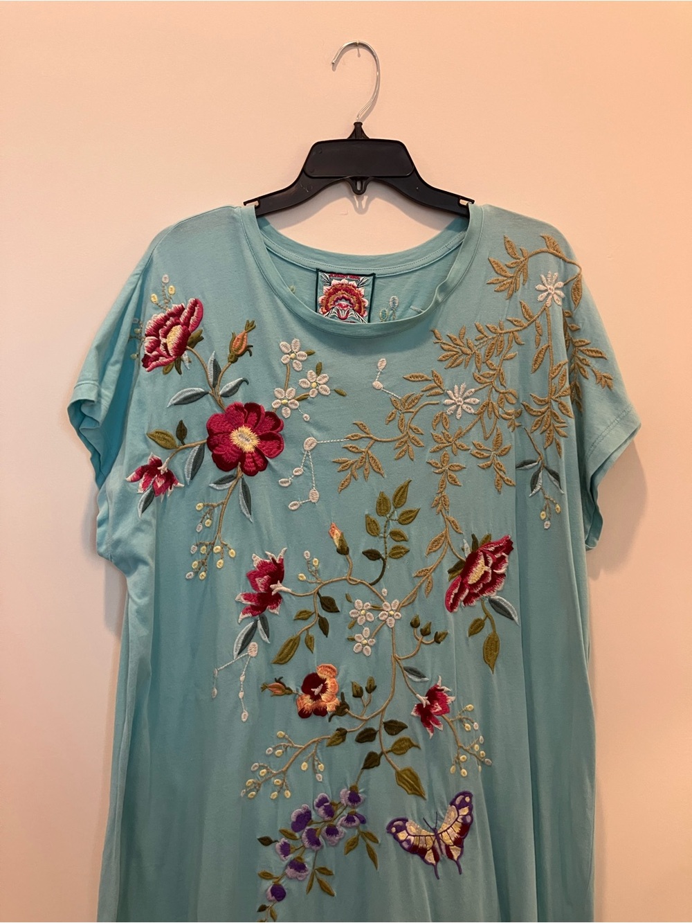 Johnny Was aqua embroidered floral Dress with multicolor blooms - Picture 2 of 10